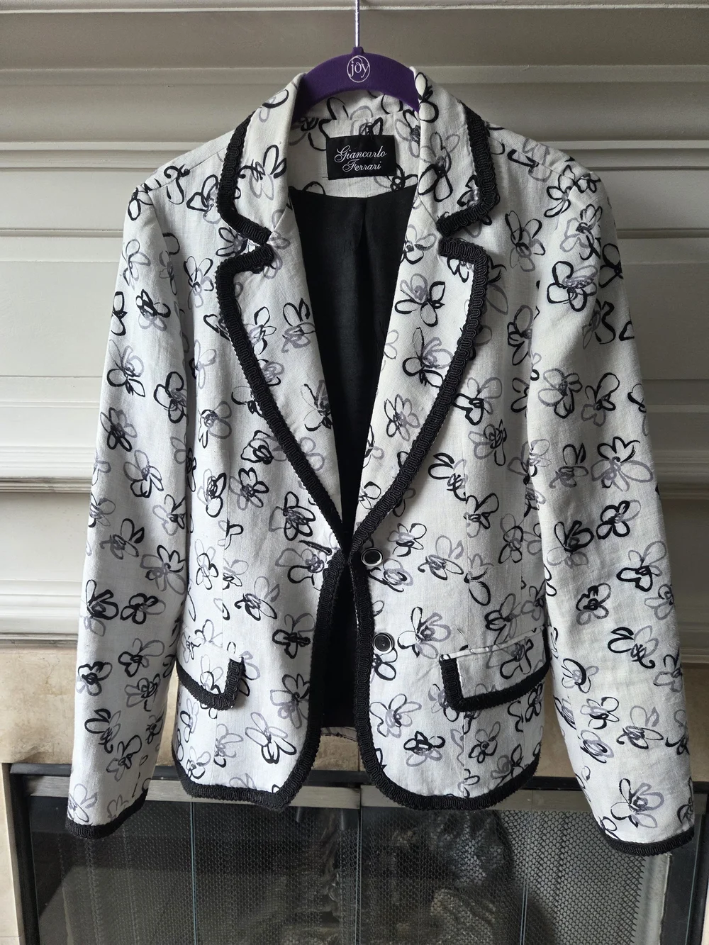 Vintage Y2K Giancarlo Ferrari Linen Floral Blazer Jacket Size 4
